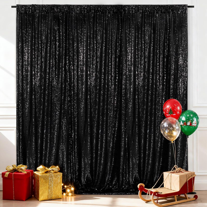 SquarePie Sequin Backdrop 6FT x 8FT Black Curtain Background for Halloween Wedding Party - Image 2